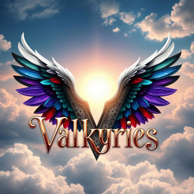 An enchanting digital artwork showcasing the title 'Valkyries' in an ornate, stylized font