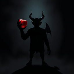 A dramatic illustration of the shadow of a devil-like figure looming against a dark, moody background