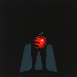 A dramatic illustration of the shadow of a devil-like figure looming against a dark, moody background
