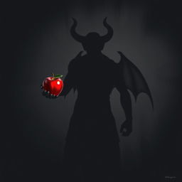 A dramatic illustration of the shadow of a devil-like figure looming against a dark, moody background