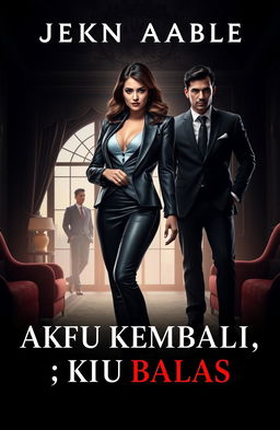 A captivating novel cover for a book titled 'Aku Kembali, Aku Balas'