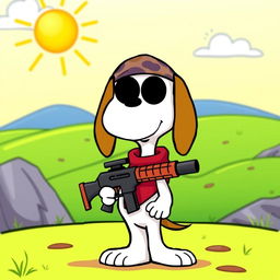 Snoopy, the famous cartoon beagle, wearing a stylish durag and holding a playful toy gun, standing confidently