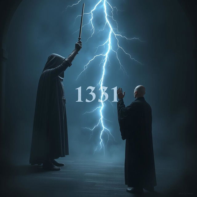 A mysterious scene featuring a knight cloaked in a flowing cloak and a black dress, his face obscured in shadow