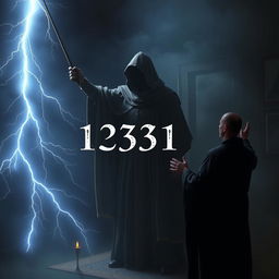 A mysterious scene featuring a knight cloaked in a flowing cloak and a black dress, his face obscured in shadow