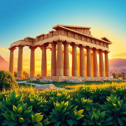 A vibrant and dynamic illustration of the Persepolis ruins, showcasing the majestic ancient columns and intricate carvings