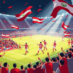A vibrant illustration of Persepolis Football Club in action, showcasing the players in their iconic red and white kits