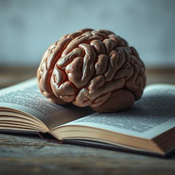 A visually striking image of a human brain placed on an open book, with the pages slightly fluttering as if a breeze is passing through