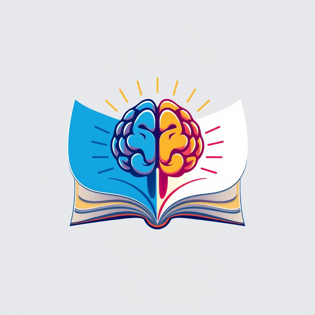 A creative logo design that incorporates an open book and a brain, symbolizing knowledge and intelligence