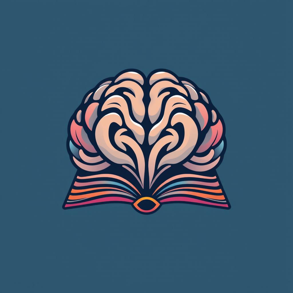 A logo design resembling a brain, intricately detailed, with the brain's convolutions and folds artistically stylized to form the shape of an open book