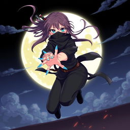 An engaging anime-style illustration of a ninja girl, showcasing her agility and fierce spirit