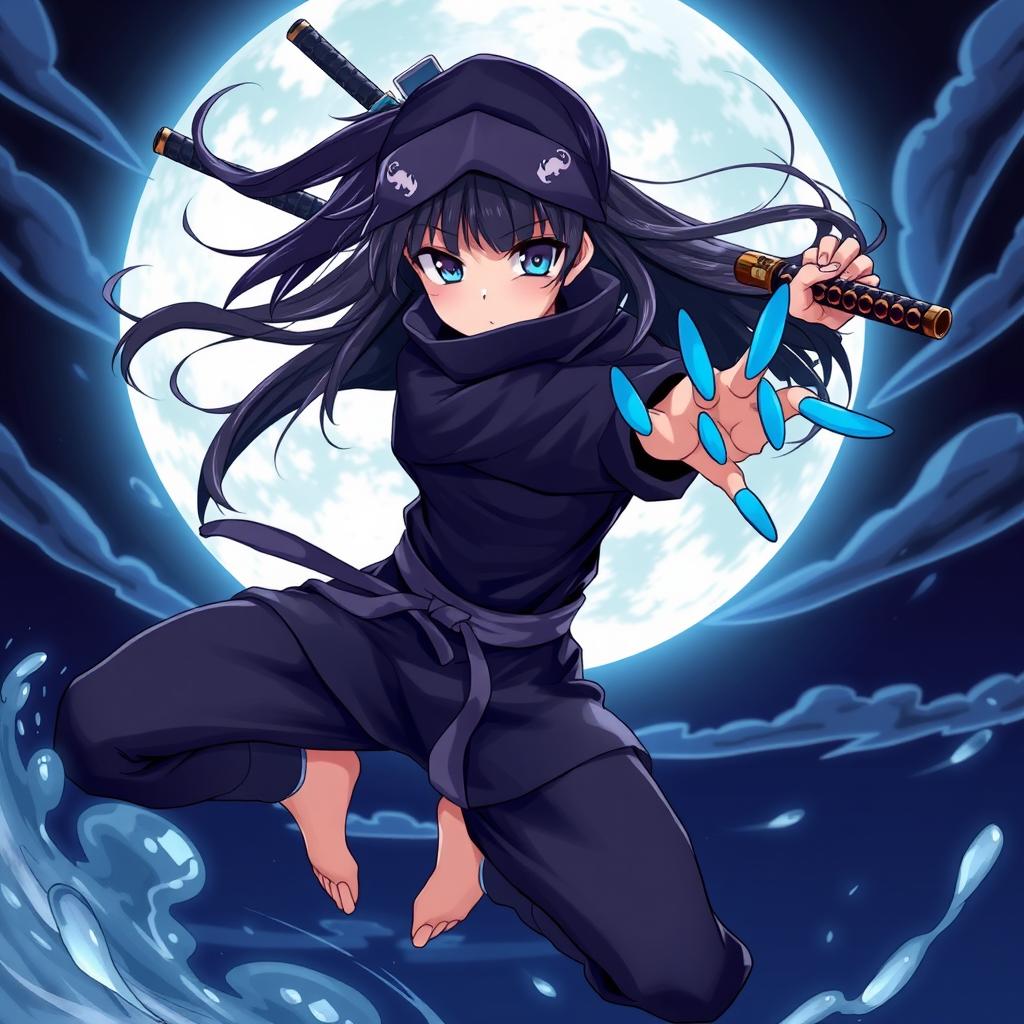 An engaging anime-style illustration of a ninja girl, showcasing her agility and fierce spirit