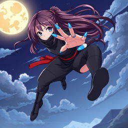 An engaging anime-style illustration of a ninja girl, showcasing her agility and fierce spirit