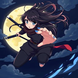 An engaging anime-style illustration of a ninja girl, showcasing her agility and fierce spirit