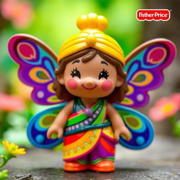 A Fisher-Price Little People-style figurine representing an Indian fairy, featuring small, colorful peacock pattern wings that are bright and playful