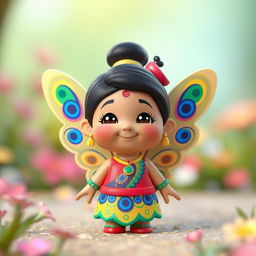 A 3D Pixar-style cartoon character inspired by Fisher-Price Little People, depicting an Indian fairy