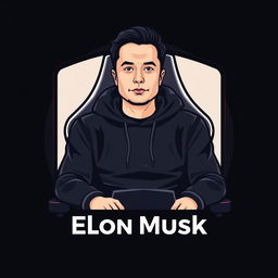 A modern vector-style logo featuring Elon Musk portrayed as a gamer
