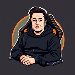 A modern vector-style logo featuring Elon Musk portrayed as a gamer