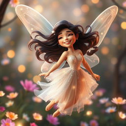 A stunning 3D image of an enchanting fairy inspired by Priyanka Chopra, characterized by her beautiful features and joyful expression