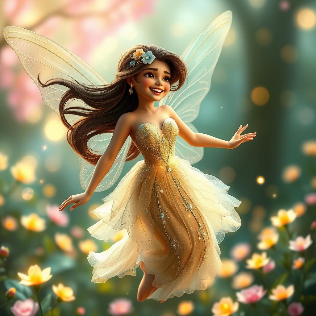 A stunning 3D image of an enchanting fairy inspired by Priyanka Chopra, characterized by her beautiful features and joyful expression