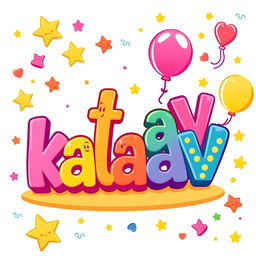 A colorful cartoon illustration of the word 'kataav', designed in a playful, whimsical font