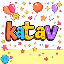 A colorful cartoon illustration of the word 'kataav', designed in a playful, whimsical font