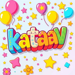 A colorful cartoon illustration of the word 'kataav', designed in a playful, whimsical font