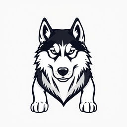 A logo design in line art style featuring a majestic Siberian Husky with piercing eyes