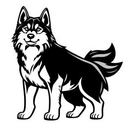A logo design in line art style featuring a majestic Siberian Husky with piercing eyes