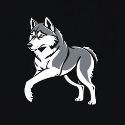 A logo design in line art style featuring a majestic Siberian Husky with piercing eyes