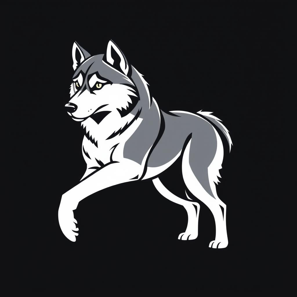A logo design in line art style featuring a majestic Siberian Husky with piercing eyes