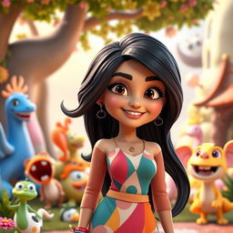 A lively 3D Pixar-style cartoon character inspired by Deepika Padukone