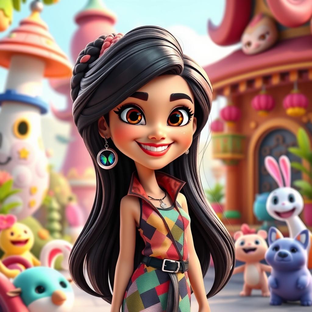 A lively 3D Pixar-style cartoon character inspired by Deepika Padukone