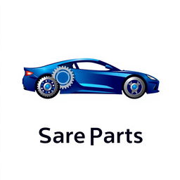 A sleek and modern logo design for a car spare parts company, featuring an abstract representation of a car silhouette integrated with mechanical gears and tools