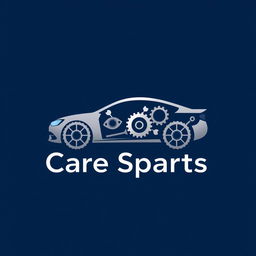 A sleek and modern logo design for a car spare parts company, featuring an abstract representation of a car silhouette integrated with mechanical gears and tools