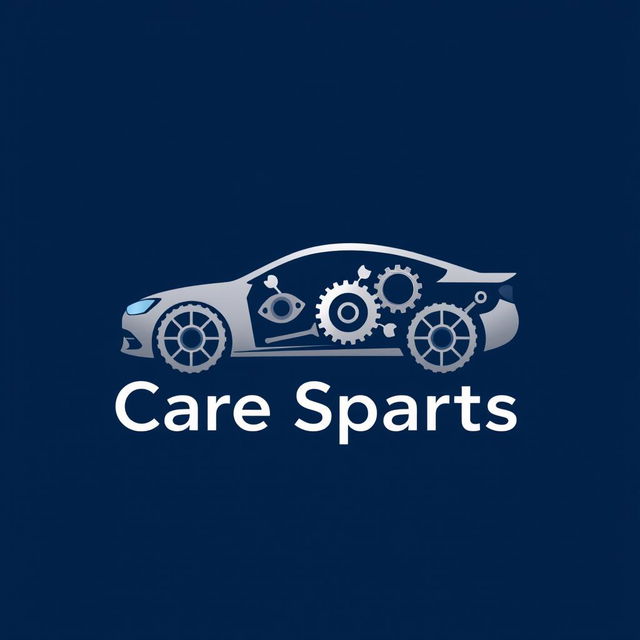 A sleek and modern logo design for a car spare parts company, featuring an abstract representation of a car silhouette integrated with mechanical gears and tools