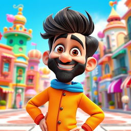 A 3D Pixar-style cartoon character resembling Ranveer Singh, featuring a charismatic and vibrant personality