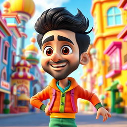 A 3D Pixar-style cartoon character resembling Ranveer Singh, featuring a charismatic and vibrant personality