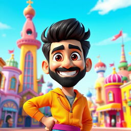 A 3D Pixar-style cartoon character resembling Ranveer Singh, featuring a charismatic and vibrant personality