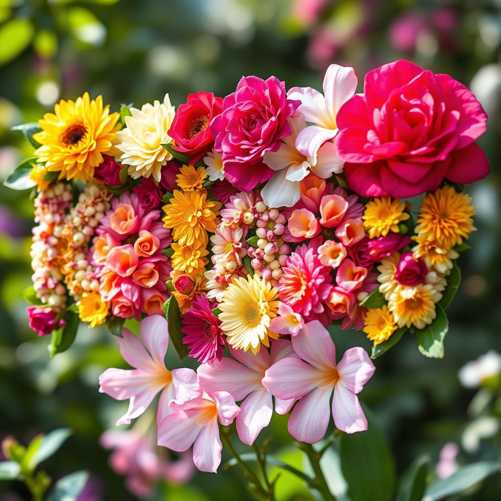 The word 'kataav' beautifully formed using a variety of colorful flowers, including roses, daisies, and orchids