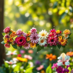 The word 'kataav' beautifully formed using a variety of colorful flowers, including roses, daisies, and orchids