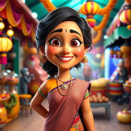 A vibrant 3D Pixar style cartoon character inspired by Indian actress Kirron Kher