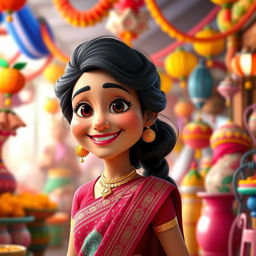 A vibrant 3D Pixar style cartoon character inspired by Indian actress Kirron Kher