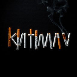 A creative and artistic representation of the word 'kataav' formed using cigarettes arranged in a stylish way