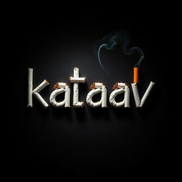 A creative and artistic representation of the word 'kataav' formed using cigarettes arranged in a stylish way