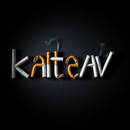 A creative and artistic representation of the word 'kataav' formed using cigarettes arranged in a stylish way