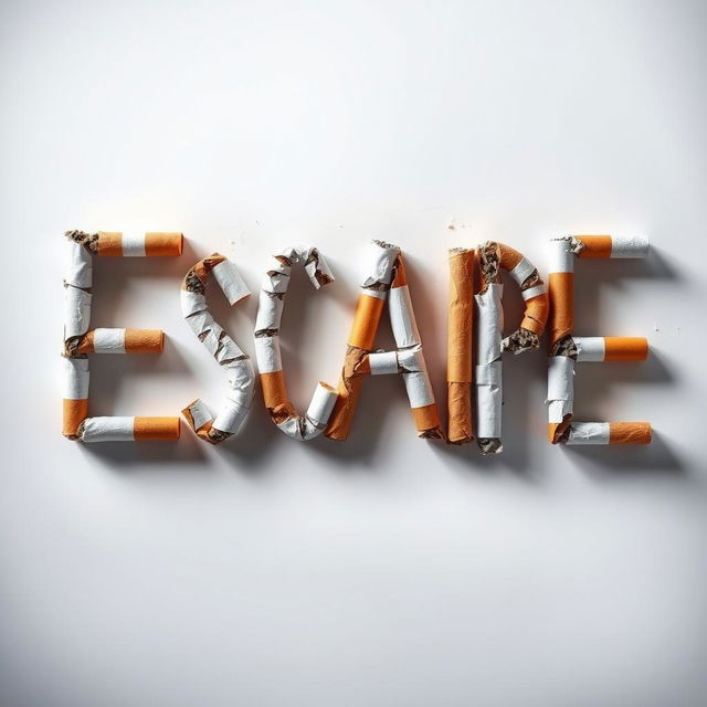 An artistic representation of the word 'Escape' crafted from cigarettes, skillfully arranged to form the letters