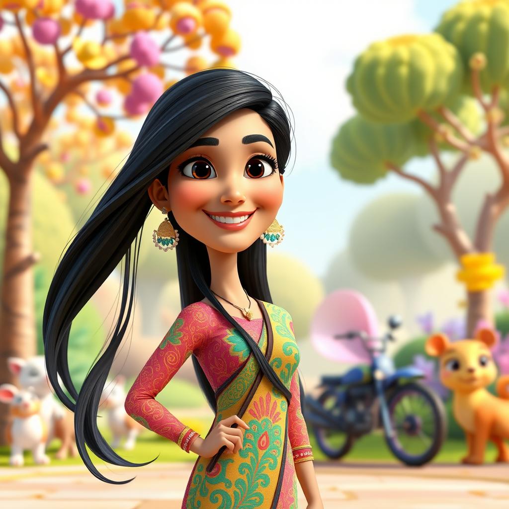 A vibrant 3D Pixar-style cartoon character inspired by the Bollywood actress Katrina Kaif