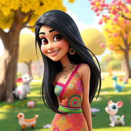 A vibrant 3D Pixar-style cartoon character inspired by the Bollywood actress Katrina Kaif