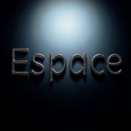An artistic representation of the word 'Espace' crafted from guitar strings, elegantly arranged to form each letter