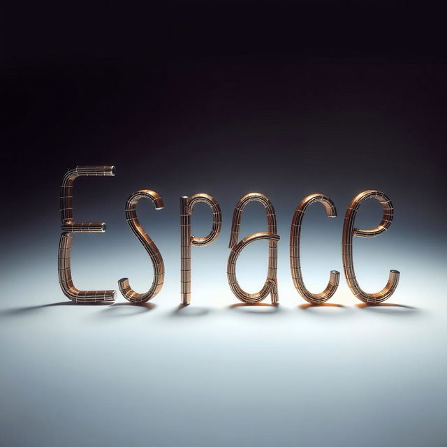 An artistic representation of the word 'Espace' crafted from guitar strings, elegantly arranged to form each letter